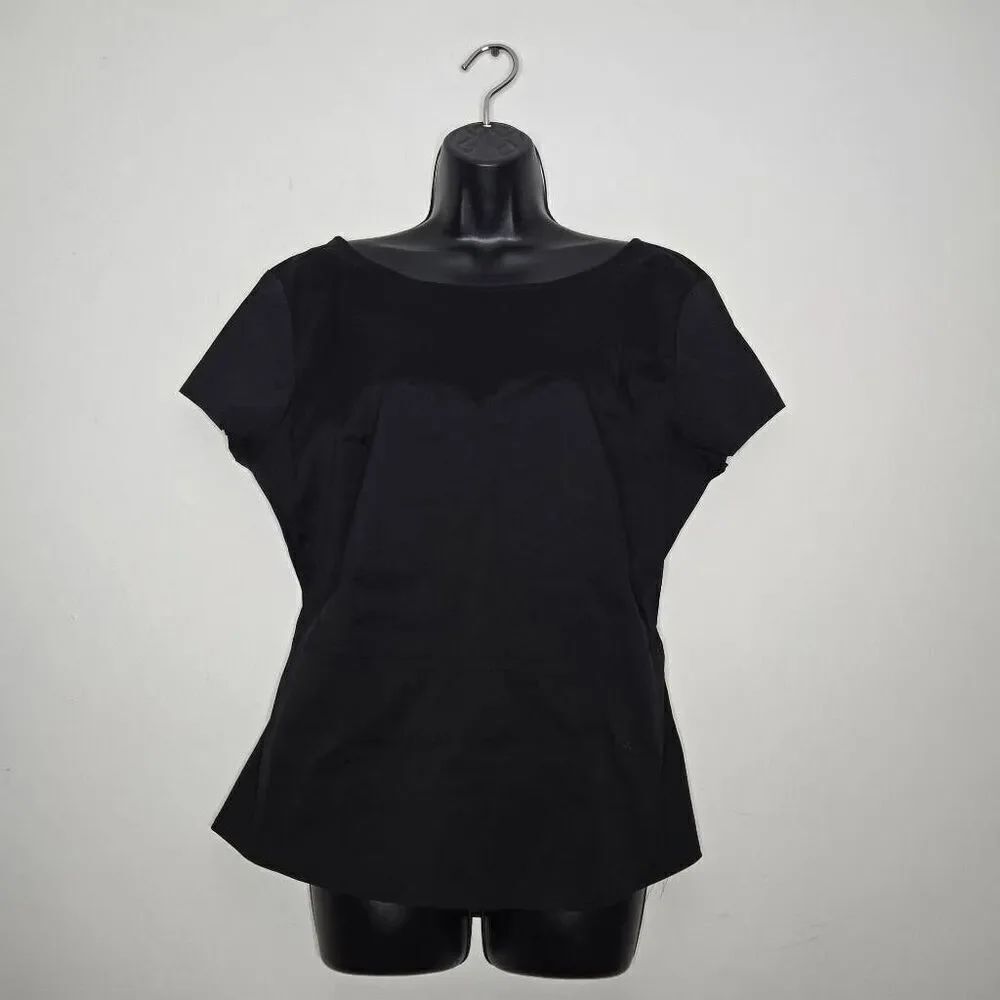 Ann Taylor Criss Cross Back Top Size 12 Black Short Sleeve NEW